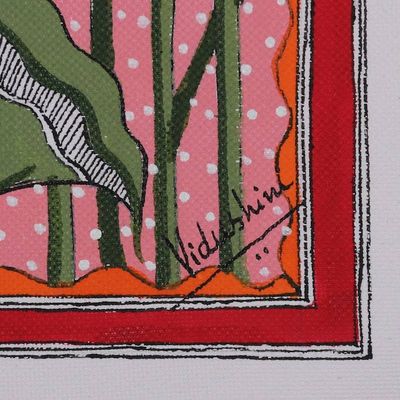 Alternate image for Colorful Fish-Themed Folk Art Madhubani Painting from India Aquatic Reverie