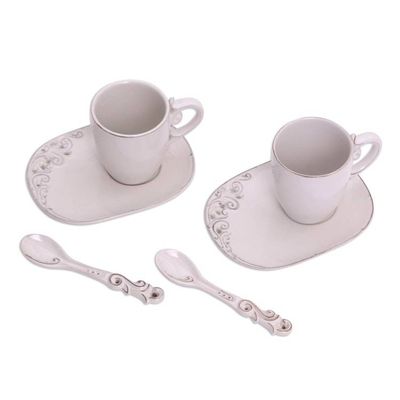 Alternate image for White Ceramic Pair of Mugs, Spoons and Saucers 6-Piece Set Keraton Temptation in White