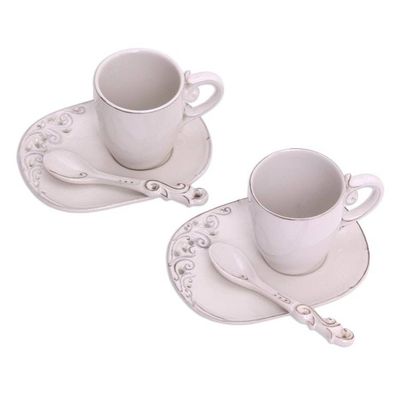 Alternate image for White Ceramic Pair of Mugs, Spoons and Saucers 6-Piece Set Keraton Temptation in White