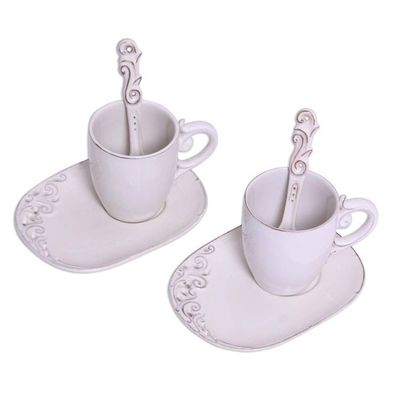 Alternate image for White Ceramic Pair of Mugs, Spoons and Saucers 6-Piece Set Keraton Temptation in White