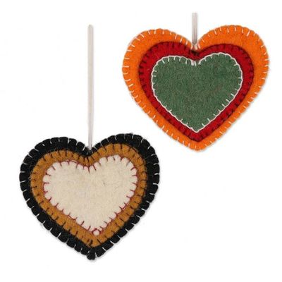 Alternate image for Colorful Wool Felt Heart Ornaments from India Set of 4 Entrancing Hearts
