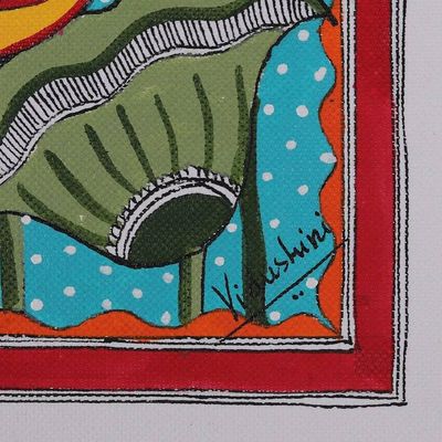 Alternate image for Folk Art Madhubani Painting with Swimming Fish Motif Blooming Waters