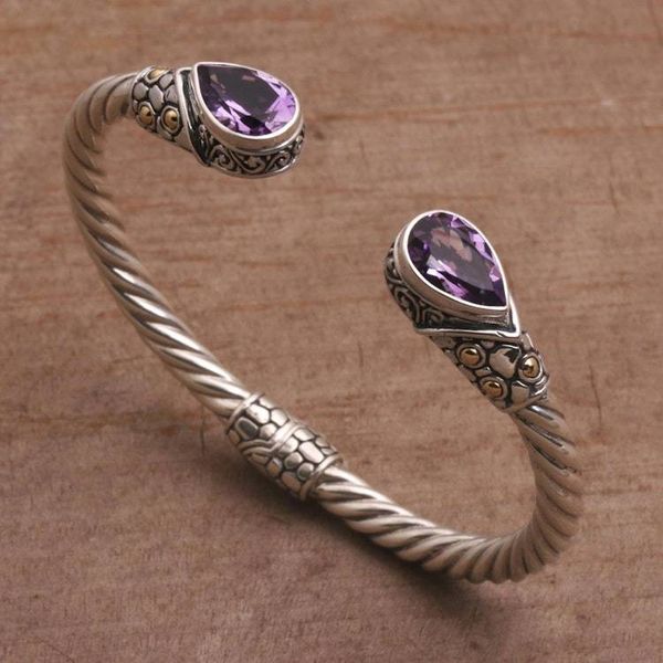 Alternate image for Gold Accent Teardrop Amethyst Cuff Bracelet from Bali Teardrop Pebbles