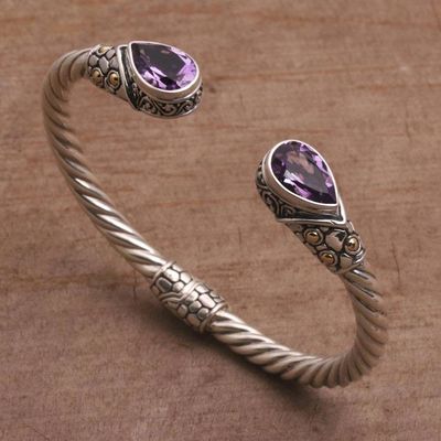 Primary image for Gold Accent Teardrop Amethyst Cuff Bracelet from Bali Teardrop Pebbles