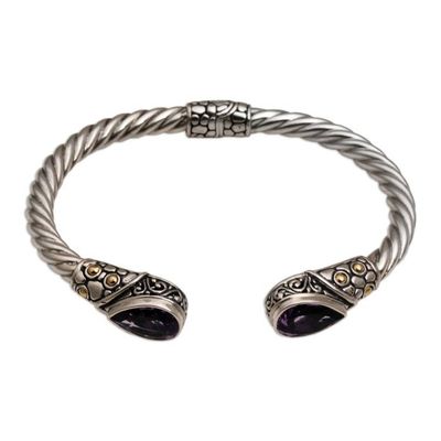 Alternate image for Gold Accent Teardrop Amethyst Cuff Bracelet from Bali Teardrop Pebbles