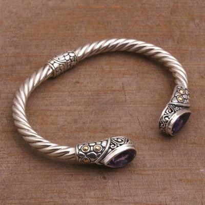 Alternate image for Gold Accent Teardrop Amethyst Cuff Bracelet from Bali Teardrop Pebbles