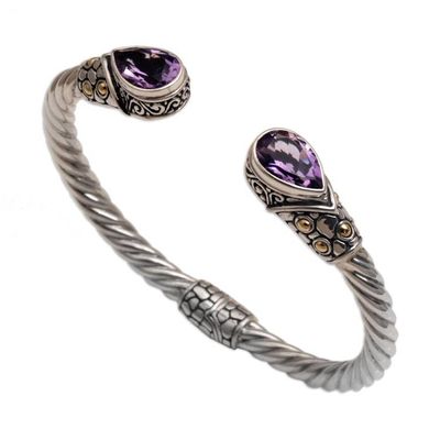 Alternate image for Gold Accent Teardrop Amethyst Cuff Bracelet from Bali Teardrop Pebbles
