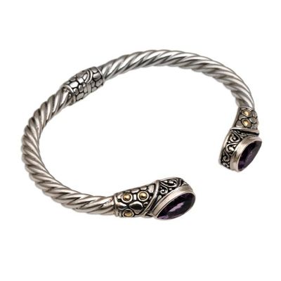 Alternate image for Gold Accent Teardrop Amethyst Cuff Bracelet from Bali Teardrop Pebbles