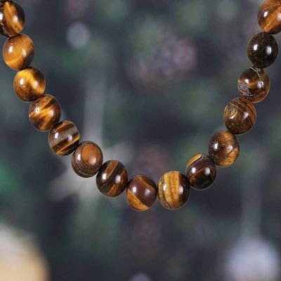 Alternate image for Bohemian Tigers Eye Beaded Necklace Handmade in India Earths Power
