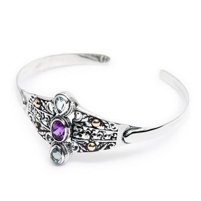 Alternate image for Plumeria Flower-Themed Amethyst and Blue Topaz Cuff Bracelet Dance of the Plumeria