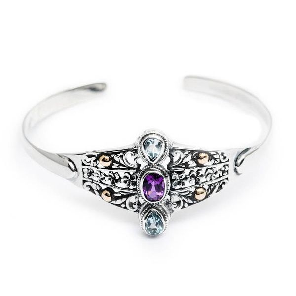 Alternate image for Plumeria Flower-Themed Amethyst and Blue Topaz Cuff Bracelet Dance of the Plumeria