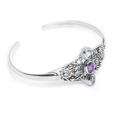 Alternate image for Plumeria Flower-Themed Amethyst and Blue Topaz Cuff Bracelet Dance of the Plumeria
