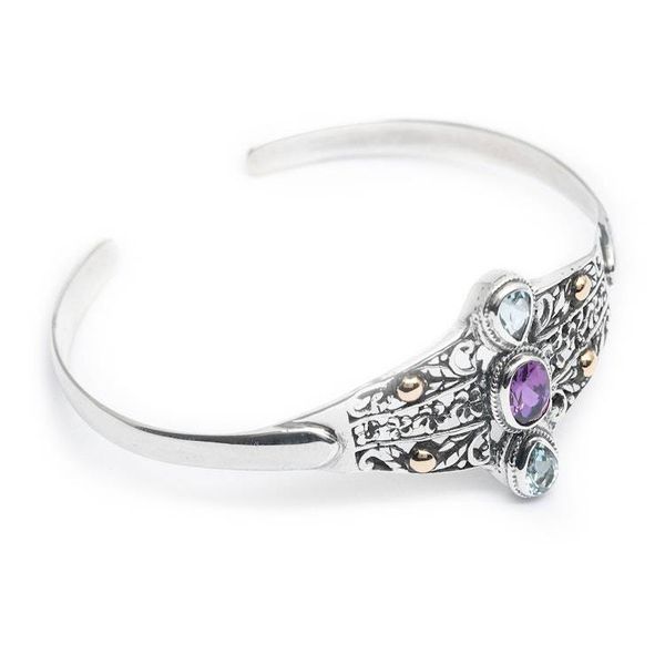 Alternate image for Plumeria Flower-Themed Amethyst and Blue Topaz Cuff Bracelet Dance of the Plumeria
