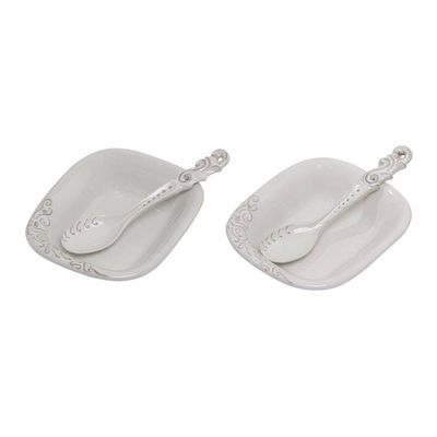 Alternate image for White Ceramic Pair of Bowls and Spoons 4-Piece Set Keraton Vessel in White