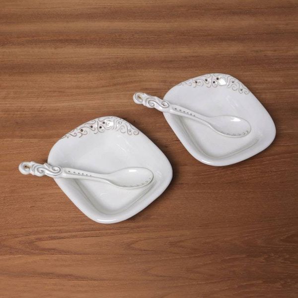 Alternate image for White Ceramic Pair of Bowls and Spoons 4-Piece Set Keraton Vessel in White