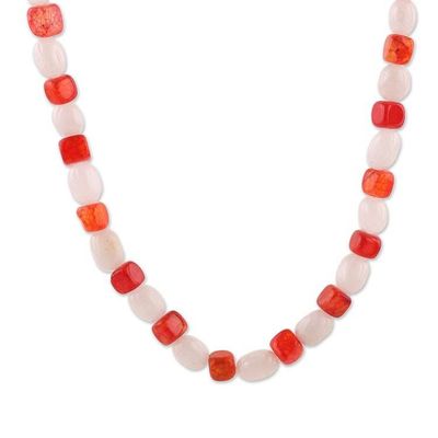 Alternate image for Orange and White Agate Beaded Necklace Crafted in India Balance of Fire