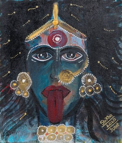 Alternate image for Signed Acrylic Painting of Hindu Goddess Kali Peaceful Kali
