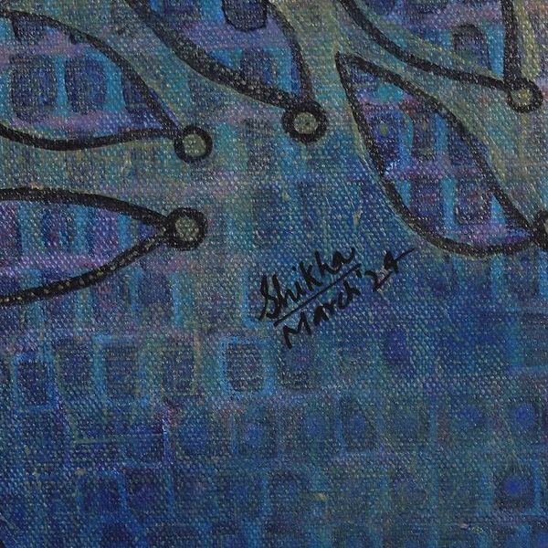 Alternate image for Signed Inspirational Blue-Toned Acrylic Leafy Tree Painting Magical Tree