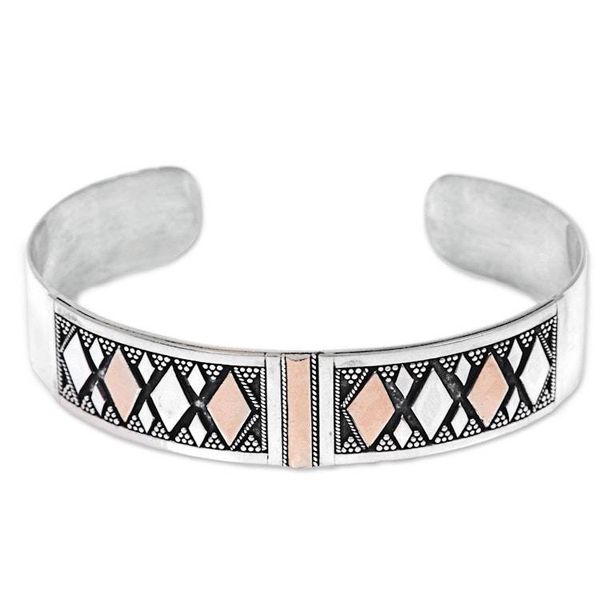 Alternate image for Gold Accented Sterling Silver Cuff Bracelet from Indonesia Golden Rhombus