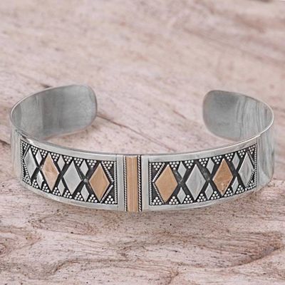 Alternate image for Gold Accented Sterling Silver Cuff Bracelet from Indonesia Golden Rhombus