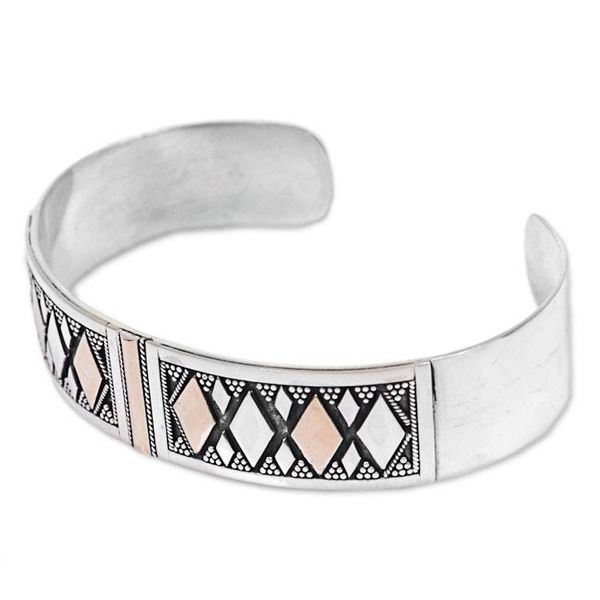 Alternate image for Gold Accented Sterling Silver Cuff Bracelet from Indonesia Golden Rhombus