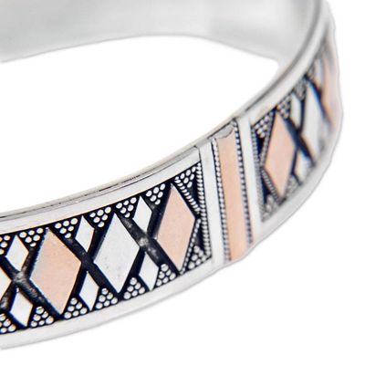 Alternate image for Gold Accented Sterling Silver Cuff Bracelet from Indonesia Golden Rhombus