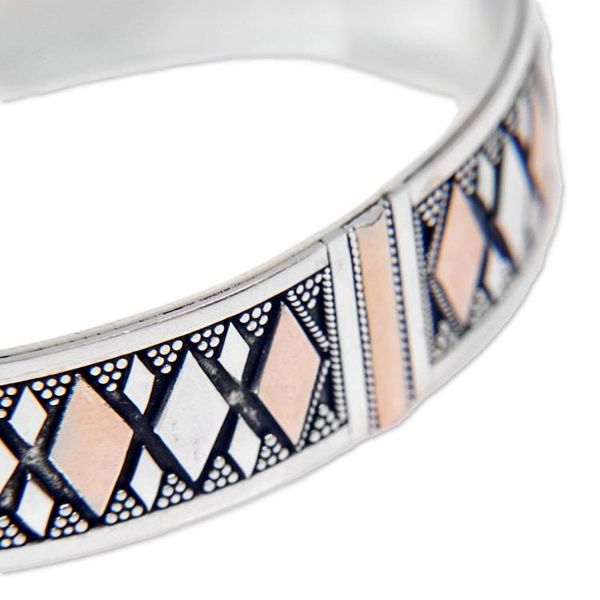 Alternate image for Gold Accented Sterling Silver Cuff Bracelet from Indonesia Golden Rhombus