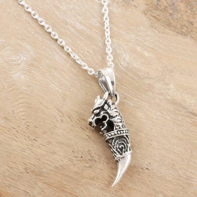 Alternate image for Sterling Silver Dragon Pendant Necklace Ferocious Dragon