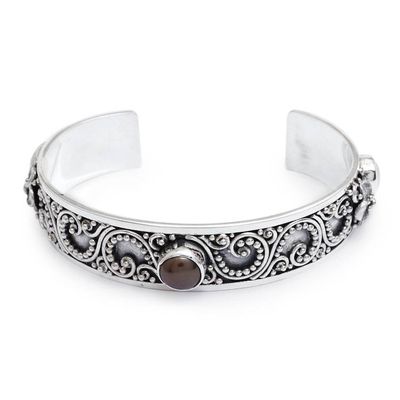 Alternate image for Sterling Silver Cuff Bracelet with White and Peacock Pearls Balinese Ivy