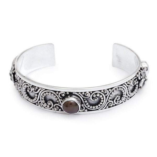 Alternate image for Sterling Silver Cuff Bracelet with White and Peacock Pearls Balinese Ivy