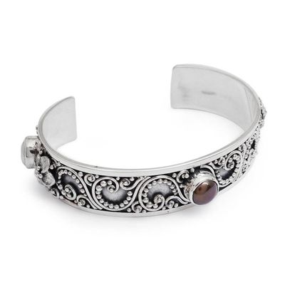 Alternate image for Sterling Silver Cuff Bracelet with White and Peacock Pearls Balinese Ivy