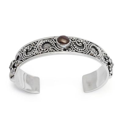 Alternate image for Sterling Silver Cuff Bracelet with White and Peacock Pearls Balinese Ivy