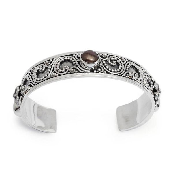 Alternate image for Sterling Silver Cuff Bracelet with White and Peacock Pearls Balinese Ivy