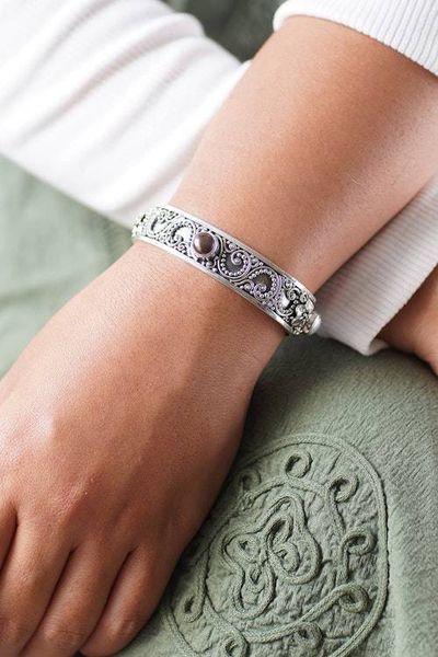 Alternate image for Sterling Silver Cuff Bracelet with White and Peacock Pearls Balinese Ivy