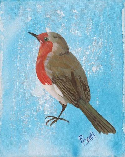Primary image for Signed Painting of a Sparrow in Blue from India Morning Bird