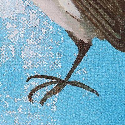 Alternate image for Signed Painting of a Sparrow in Blue from India Morning Bird