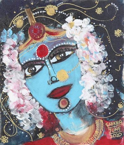 Alternate image for Goddess Parvati Acrylic Painting on Canvas Board Parvati as a Bride