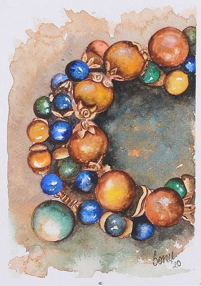 Primary image for Signed Stretched Impressionist Watercolor Painting of Gems Crystal Charms