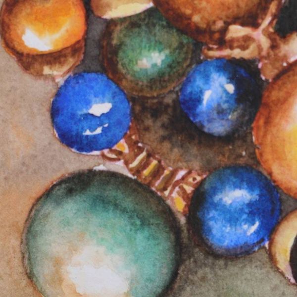 Alternate image for Signed Stretched Impressionist Watercolor Painting of Gems Crystal Charms