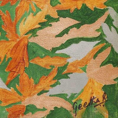 Alternate image for Signed Nature-Themed Painting of Leaves from India Spring