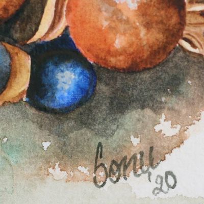 Alternate image for Signed Stretched Impressionist Watercolor Painting of Gems Crystal Charms