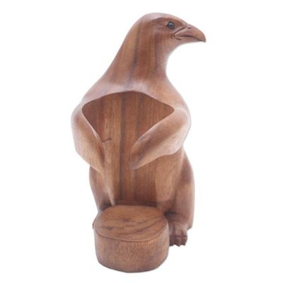 Alternate image for Artisan Made Suar Wood Bird Wine Holder Bird Hug