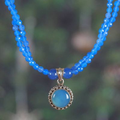 Primary image for Blue Chalcedony and Sun-Shaped Pendant Necklace from India Blue Ballad