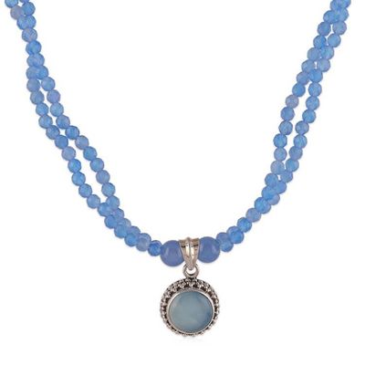Alternate image for Blue Chalcedony and Sun-Shaped Pendant Necklace from India Blue Ballad
