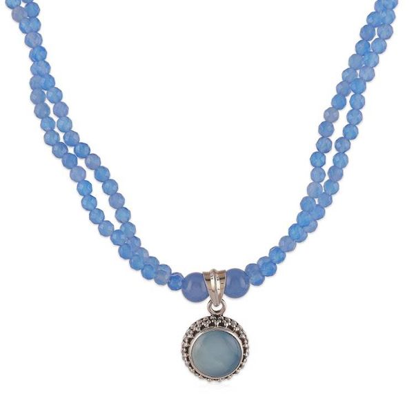 Alternate image for Blue Chalcedony and Sun-Shaped Pendant Necklace from India Blue Ballad