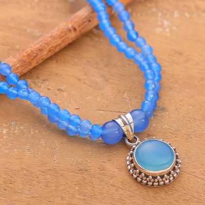Alternate image for Blue Chalcedony and Sun-Shaped Pendant Necklace from India Blue Ballad
