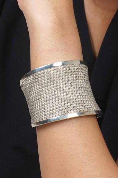 Alternate image for Handcrafted Sterling Silver Woven Cuff Bracelet Bamboo Lattice