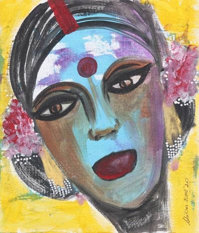 Alternate image for Expressionist Acrylic Portrait Painting on Canvas Board Enchanting Eyes