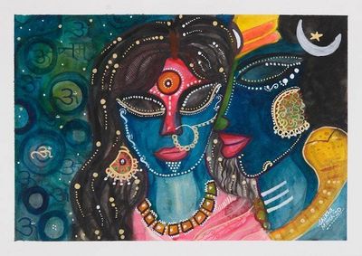 Primary image for Parvati and Shiva Watercolor Painting on Handmade Paper Shiv Parvati Vivah