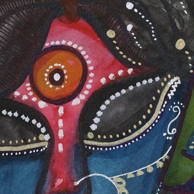 Alternate image for Parvati and Shiva Watercolor Painting on Handmade Paper Shiv Parvati Vivah